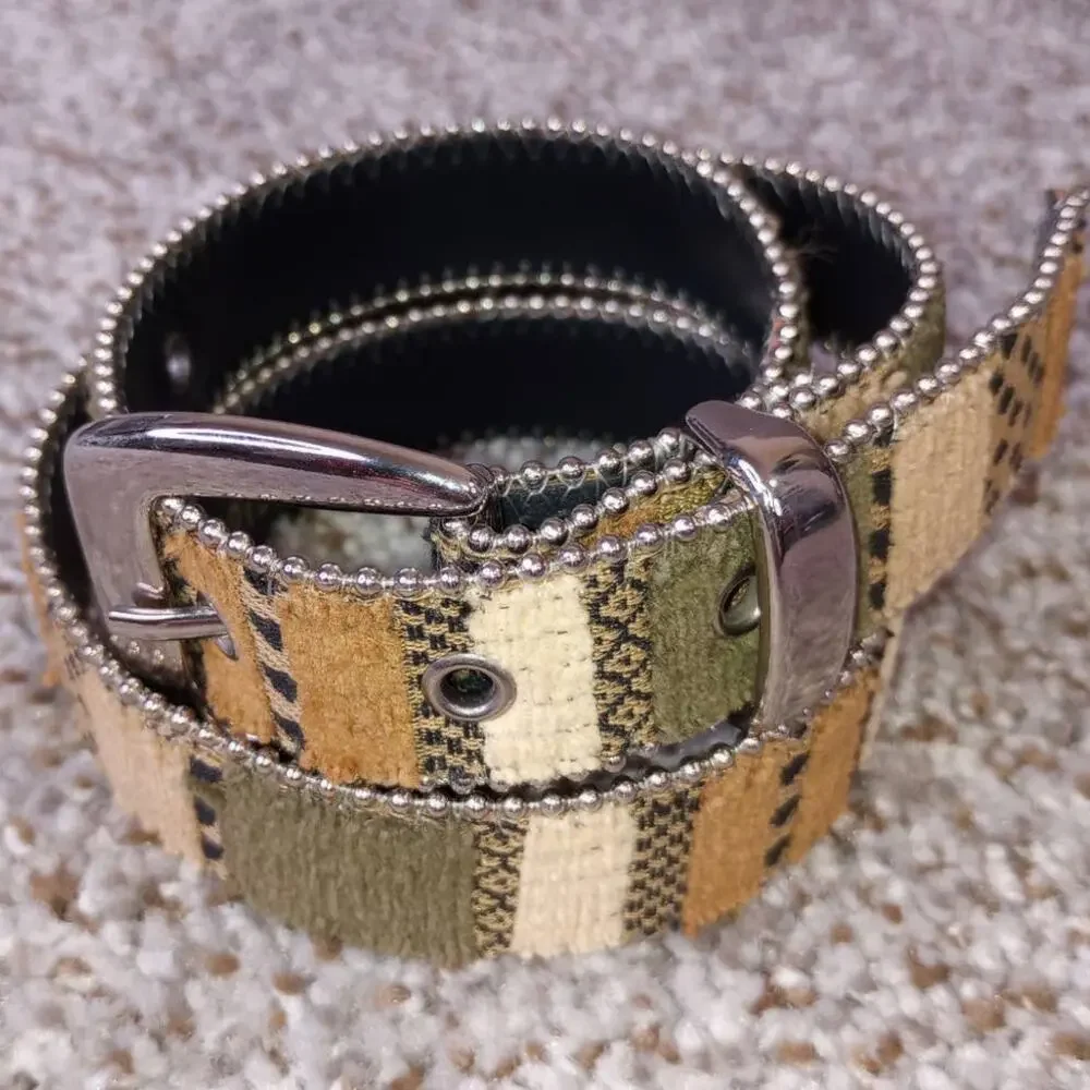 Boho Woven Belt Medium Earth Tone Multicolored Patterned Waist Belt M